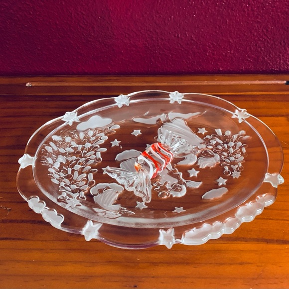 VTG Mikasa Holiday Frosted Oval Dish w Angels & Handblown Glass Candy Ornament - Picture 3 of 6